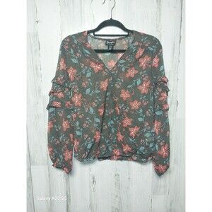 Wrangler Retro Brown Floral Print Blouse Small Sheer Long Sleeve